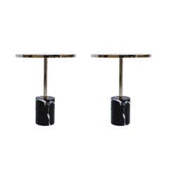 Pair of Contemporary Marquina Marble, Glass, Brass Side Italian Tables