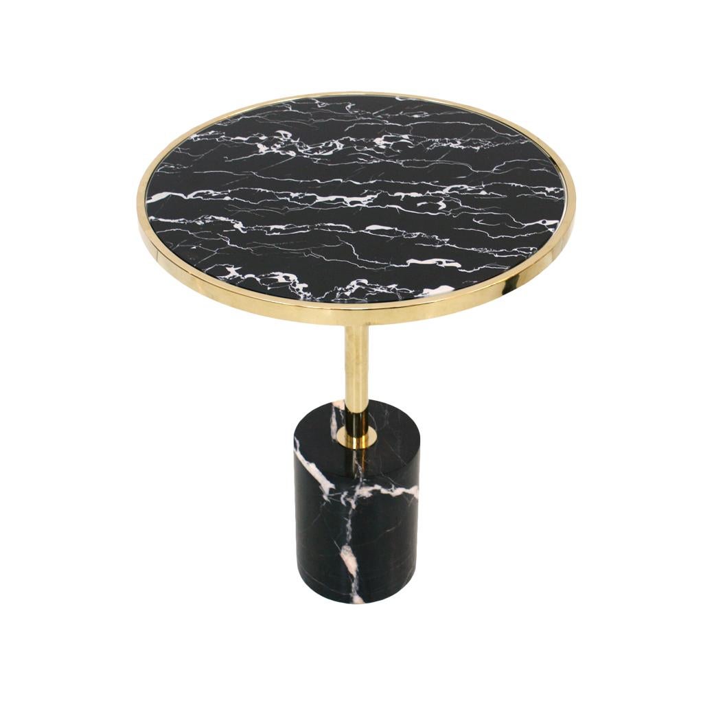 Mid-Century Modern Pair of Contemporary Marquina Marble, Glass, Brass Side Italian Tables For Sale