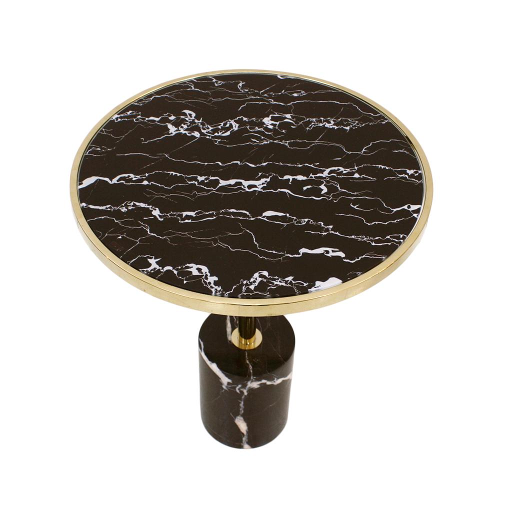 Pair of Contemporary Marquina Marble, Glass, Brass Side Italian Tables For Sale 2