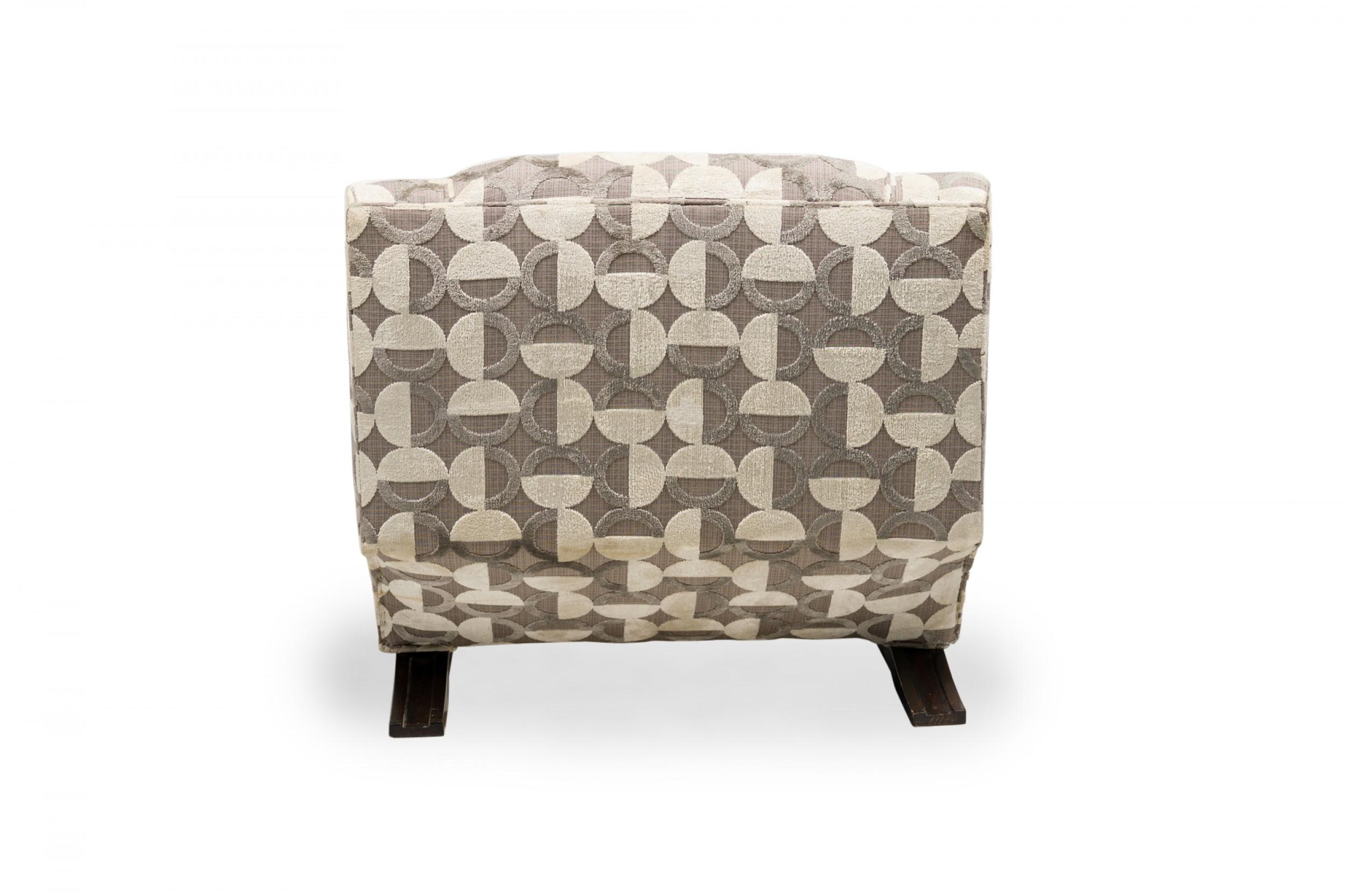 Upholstery Pair of Contemporary Modern Beige and Gray Upholstered Armchairs For Sale