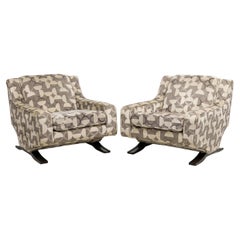 Pair of Contemporary Modern Beige and Gray Upholstered Armchairs