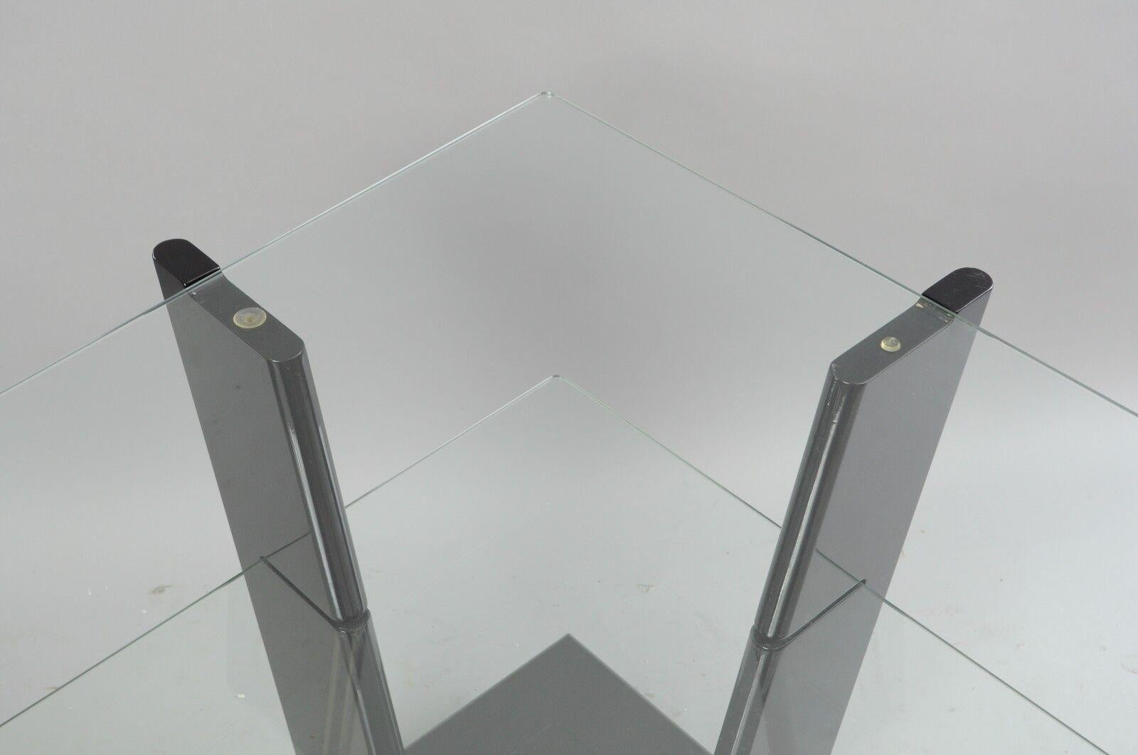 Pair of Contemporary Modern Black Lacquer & Glass 3 Tier End Tables Sculptural For Sale 2
