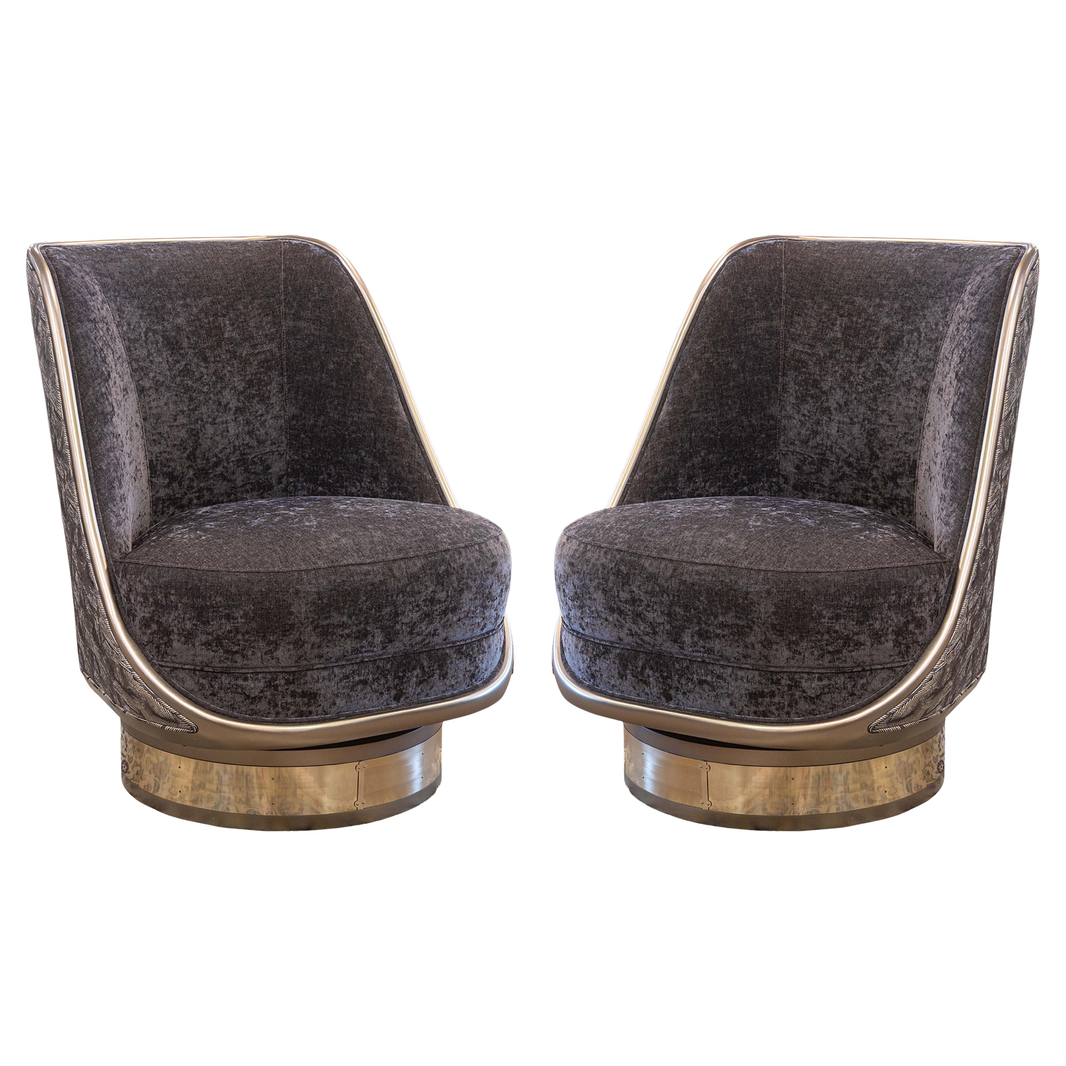 Pareja de sillones giratorios contemporáneos modernos Caracole Go For A Spin Accent en venta