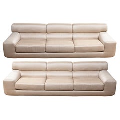 Pair of Contemporary Modern Preview 3 Cushion Sofa in Raw Silk