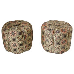 Pair of Contemporary Moroccan Pouf Upholstered Round Stools