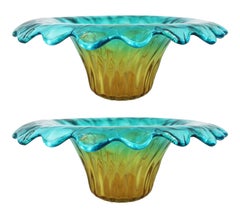 Pair of Contemporary Murano Art Glass Centrepiece Bowls – Blue & Amber