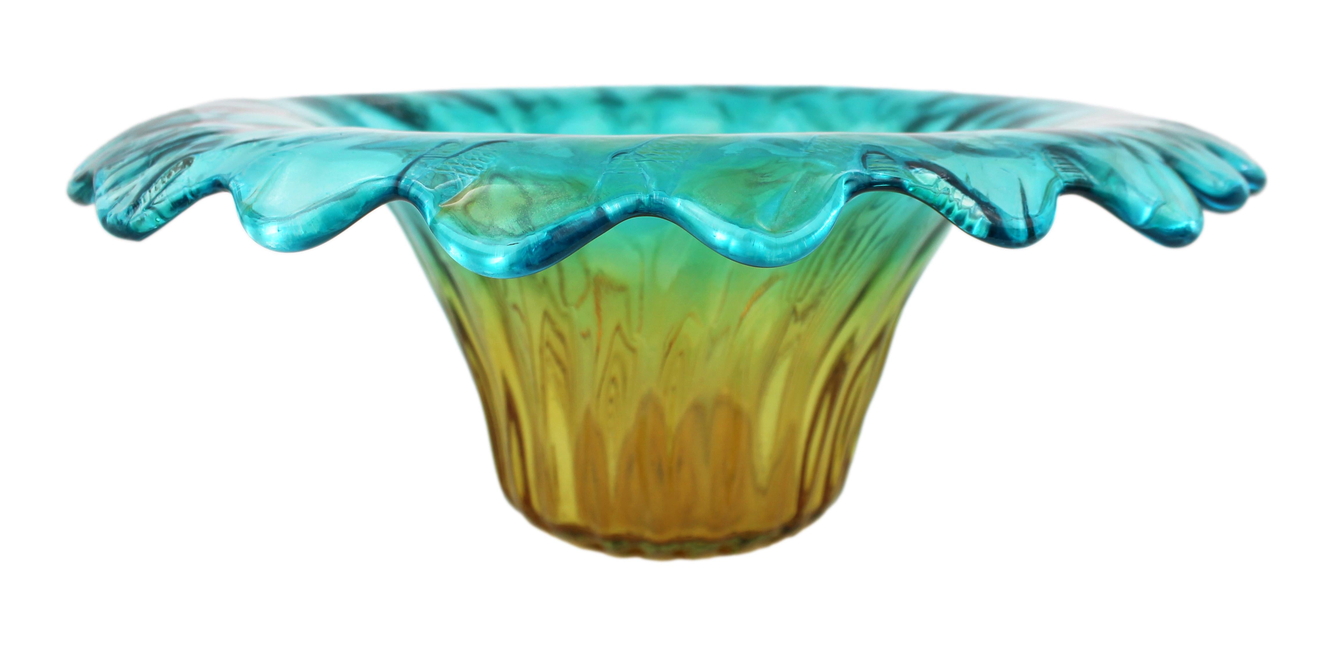 Italiano Coppia di ciotole da centrotavola in vetro artistico di Murano Contemporary - Blu e Ambra in vendita