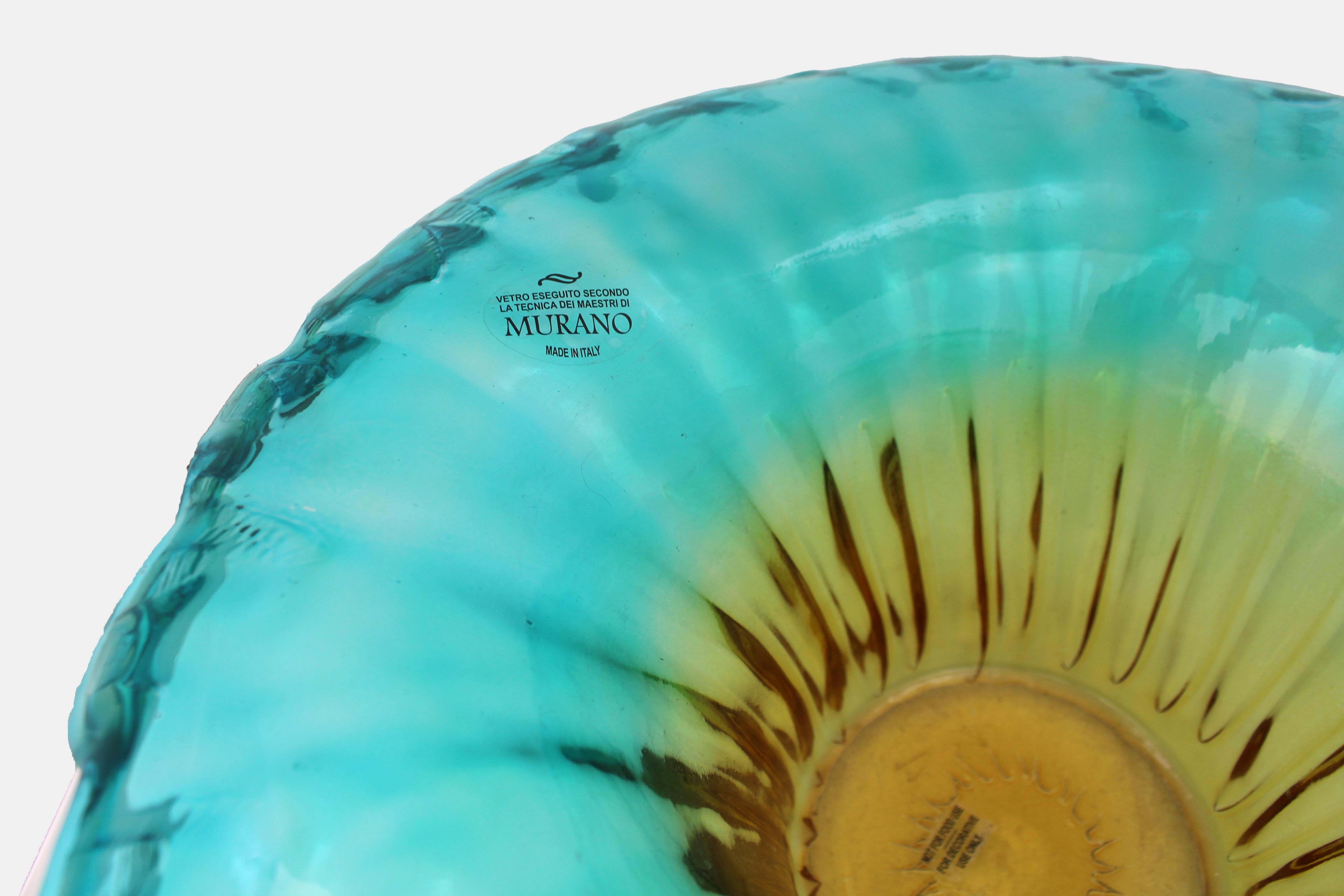 Vetro soffiato Coppia di ciotole da centrotavola in vetro artistico di Murano Contemporary - Blu e Ambra in vendita