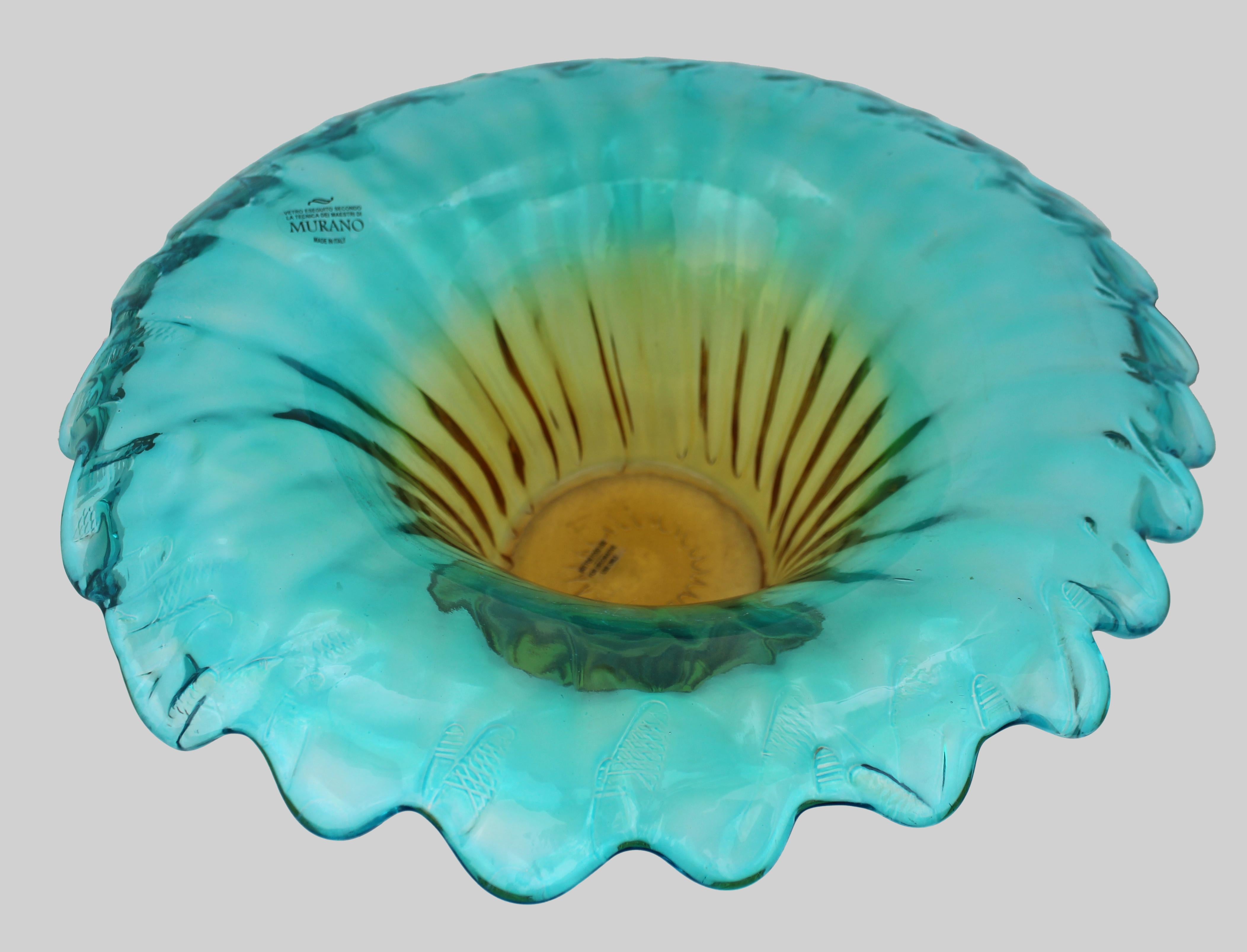 Coppia di ciotole da centrotavola in vetro artistico di Murano Contemporary - Blu e Ambra in vendita 1