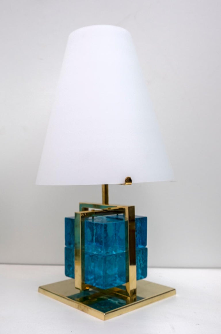 Pair of Contemporary Murano Glass and Brass Table Lamps For Sale at 1stDibs