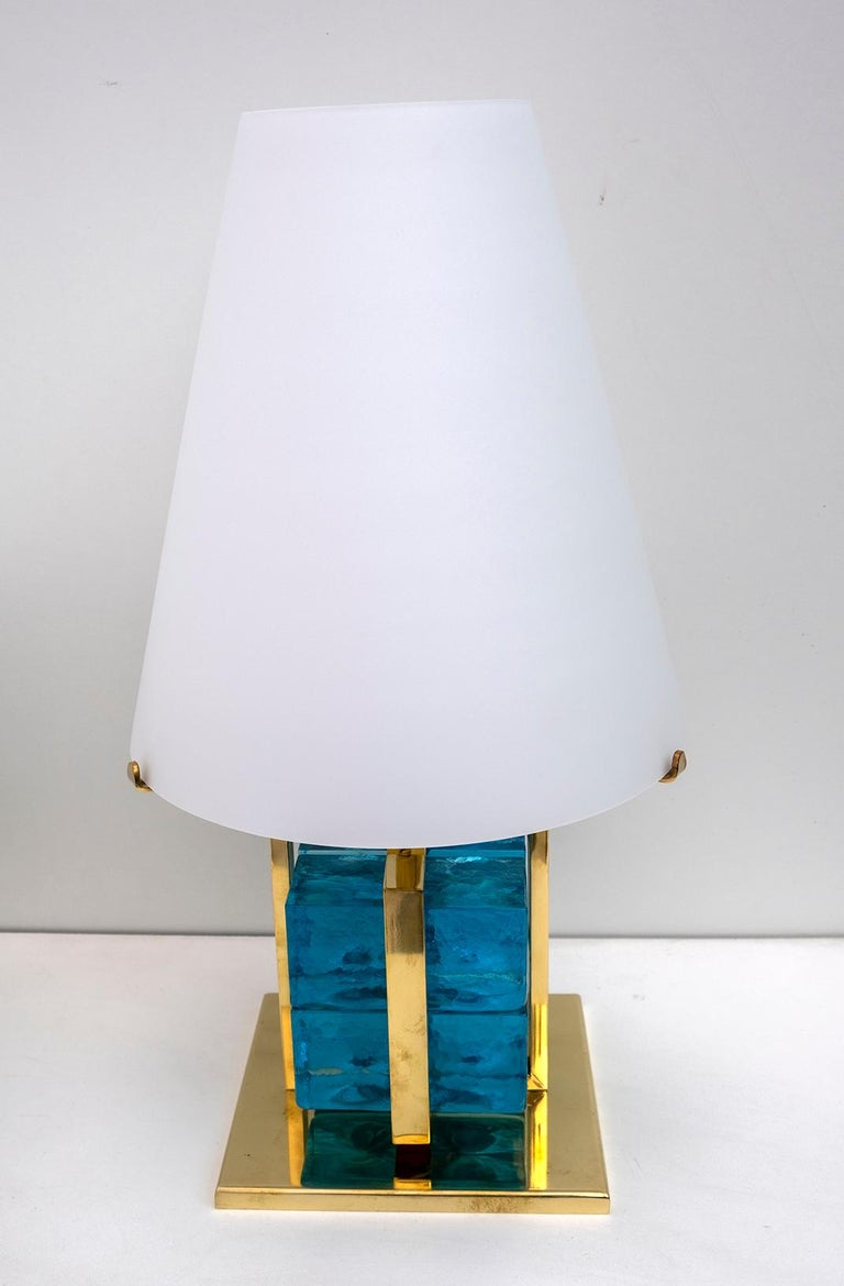 Pair of Contemporary Murano Glass and Brass Table Lamps For Sale at 1stDibs