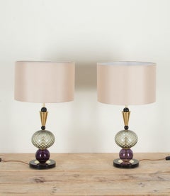 Paire de lampes de table contemporaines en verre de Murano