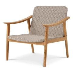 Juego de dos sillones de exterior contemporáneos de teca natural y tejido color topo