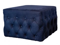 Pair of Contemporary Navy Blue Nubuck Upholstered Ottomans