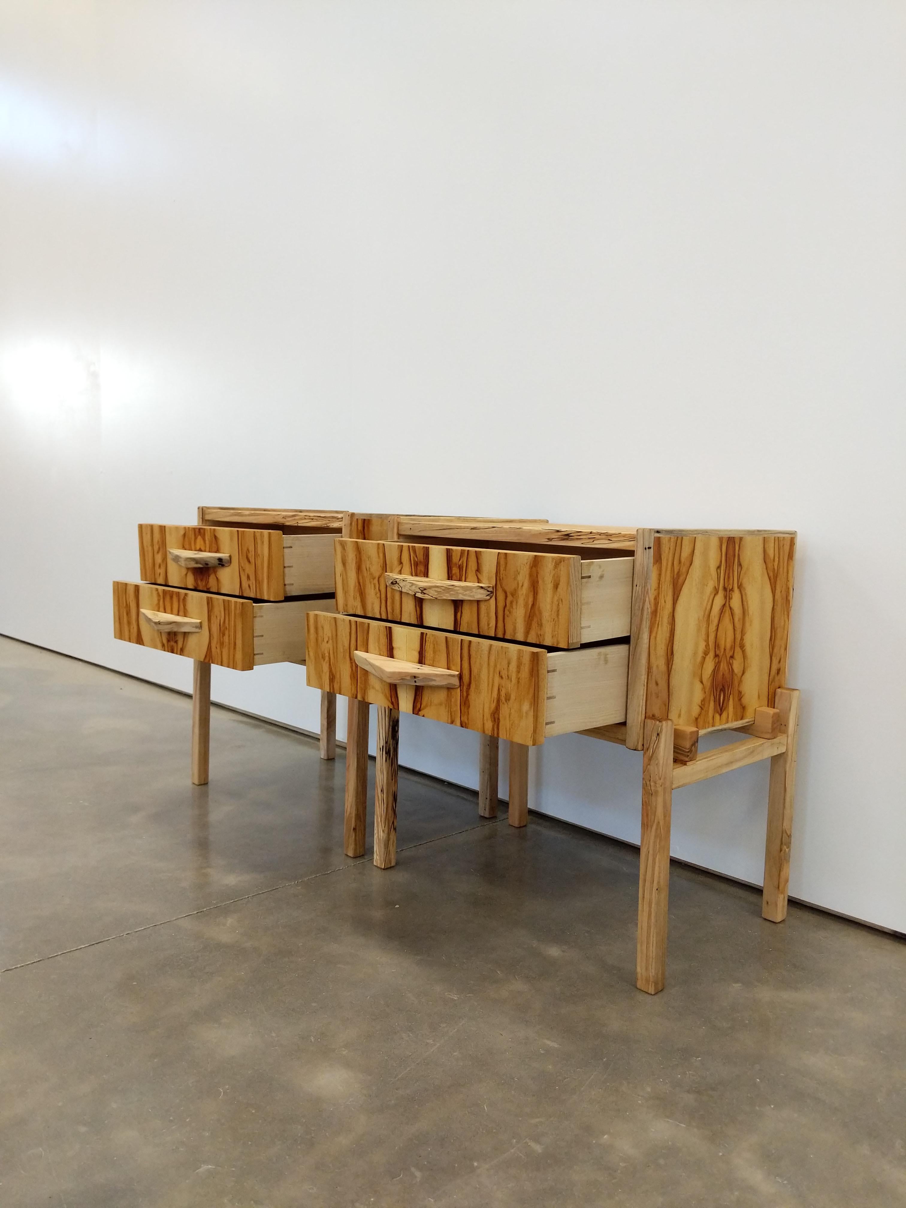 Modern Pair of Contemporary Nightstands in Chechen and Spalted Maple For Sale