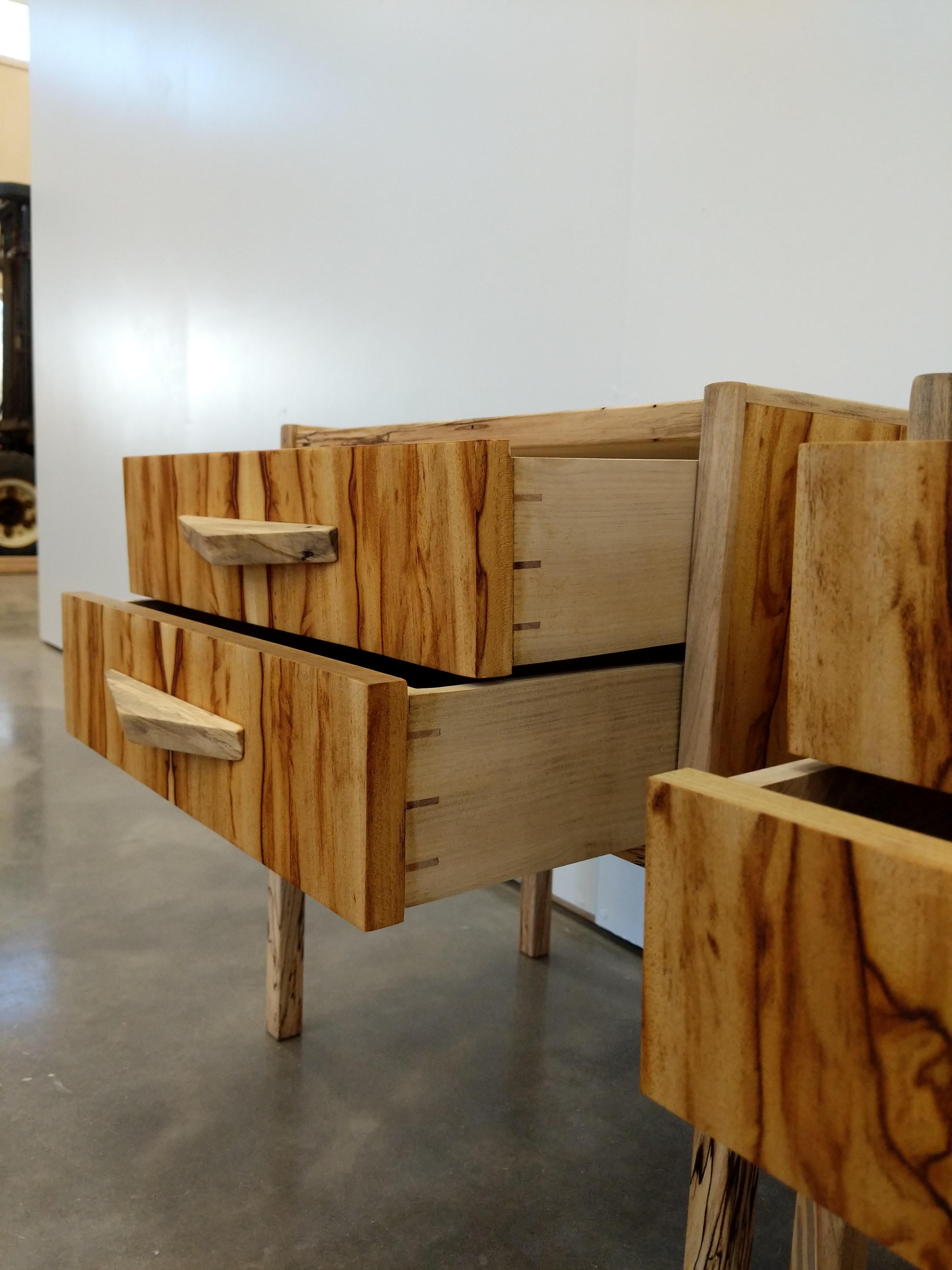 American Pair of Contemporary Nightstands in Chechen and Spalted Maple