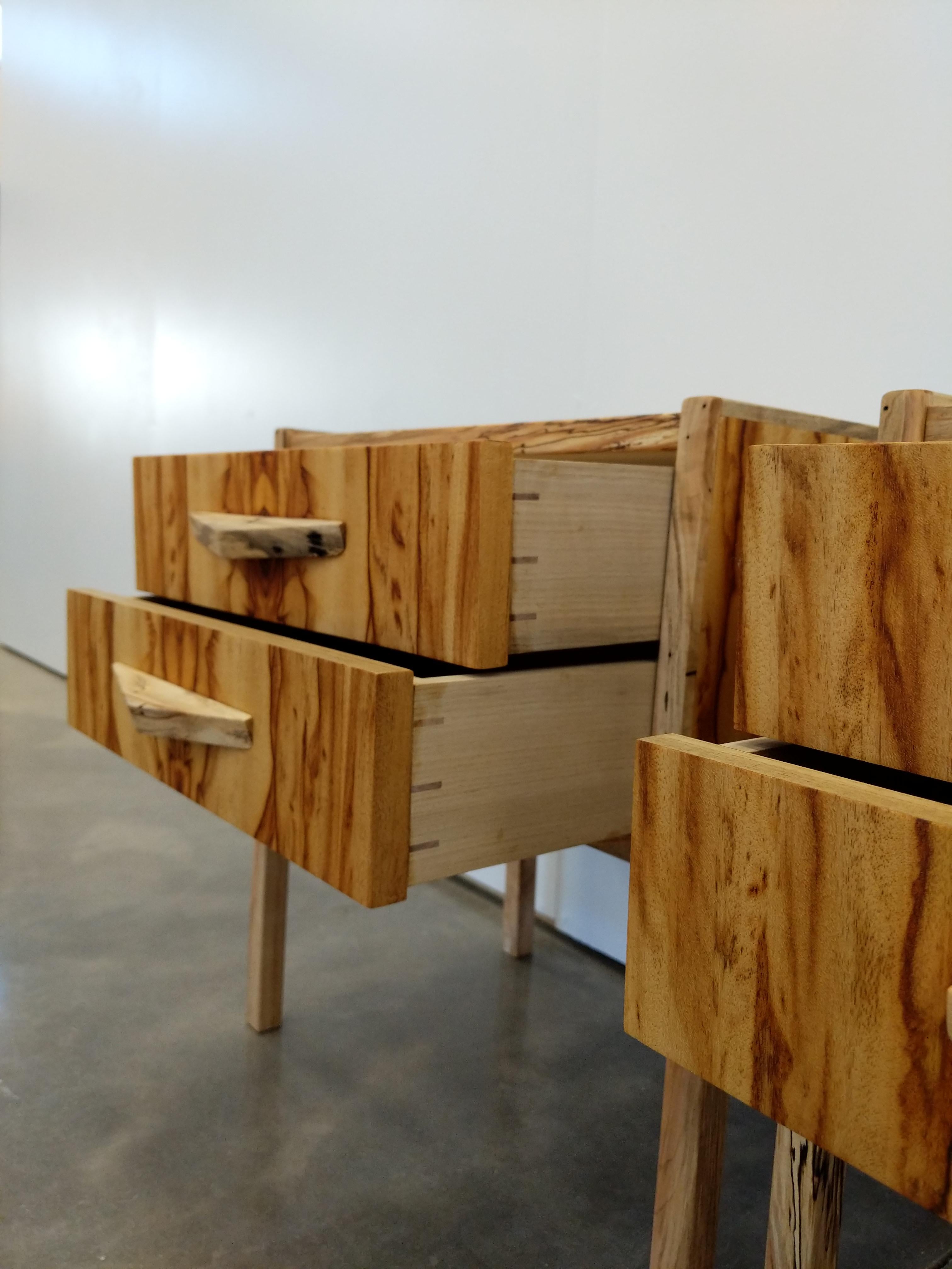 American Pair of Contemporary Nightstands in Chechen and Spalted Maple For Sale