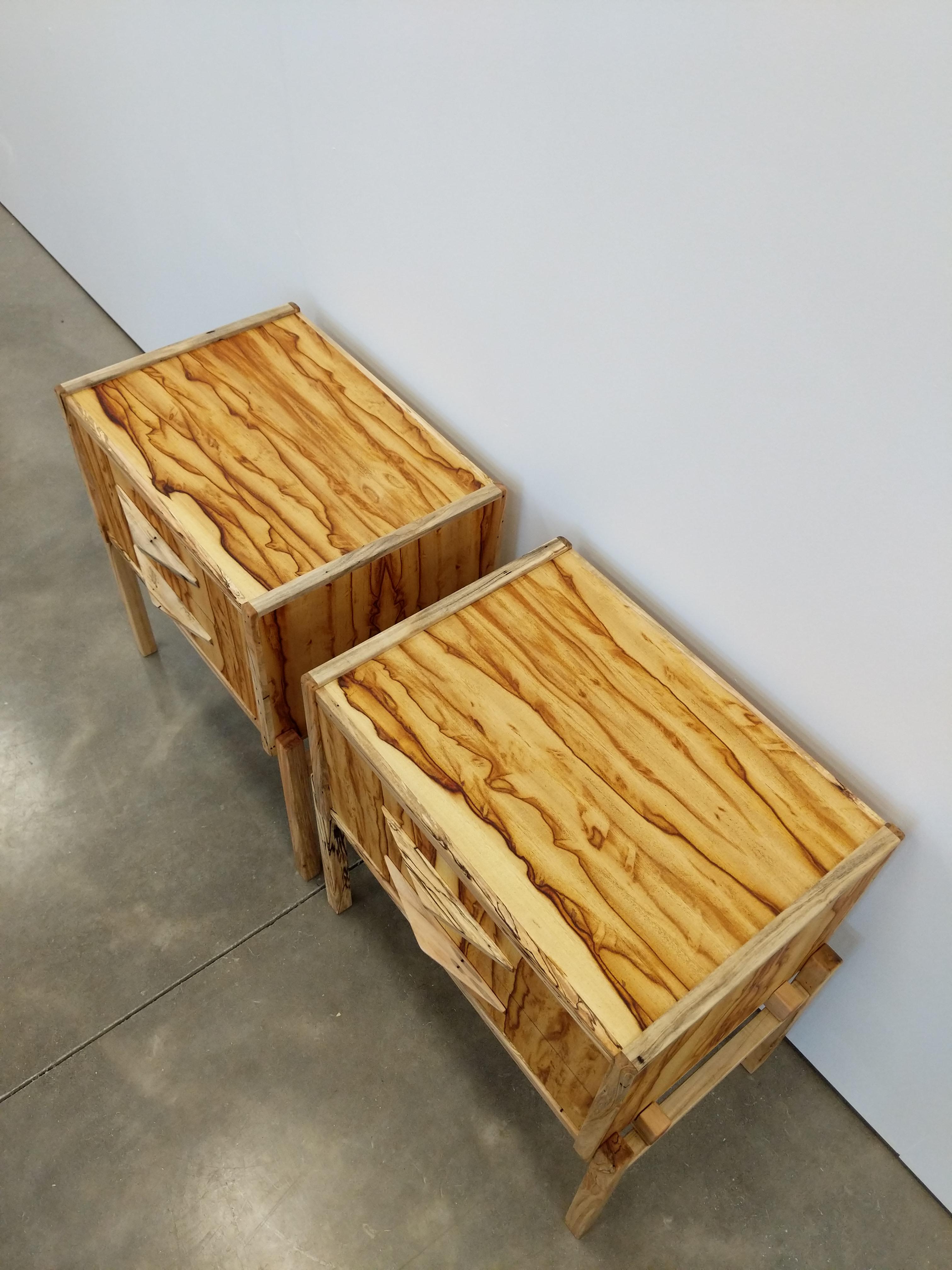 Pair of Contemporary Nightstands in Chechen and Spalted Maple In New Condition For Sale In Gardiner, NY