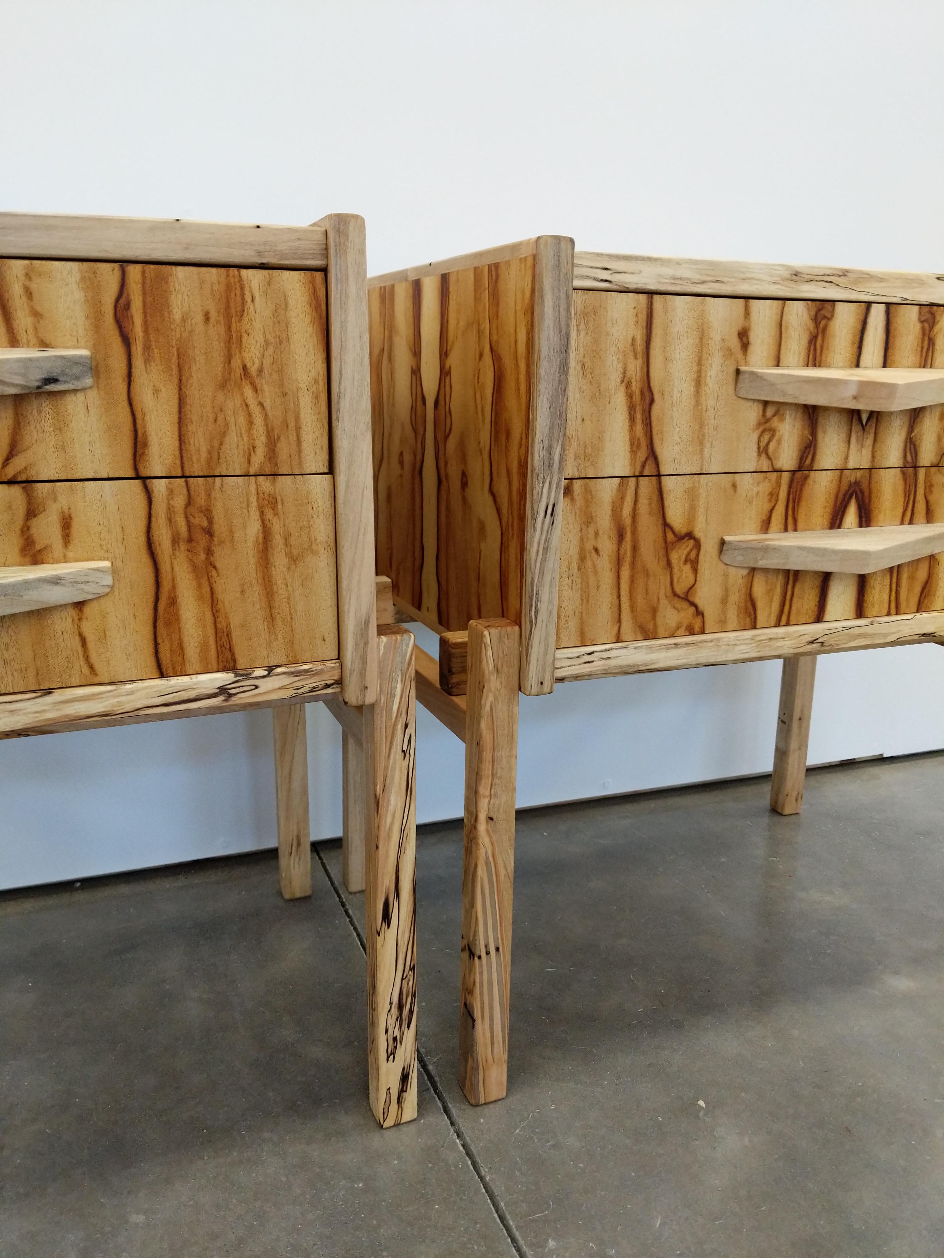 Pair of Contemporary Nightstands in Chechen and Spalted Maple For Sale 1