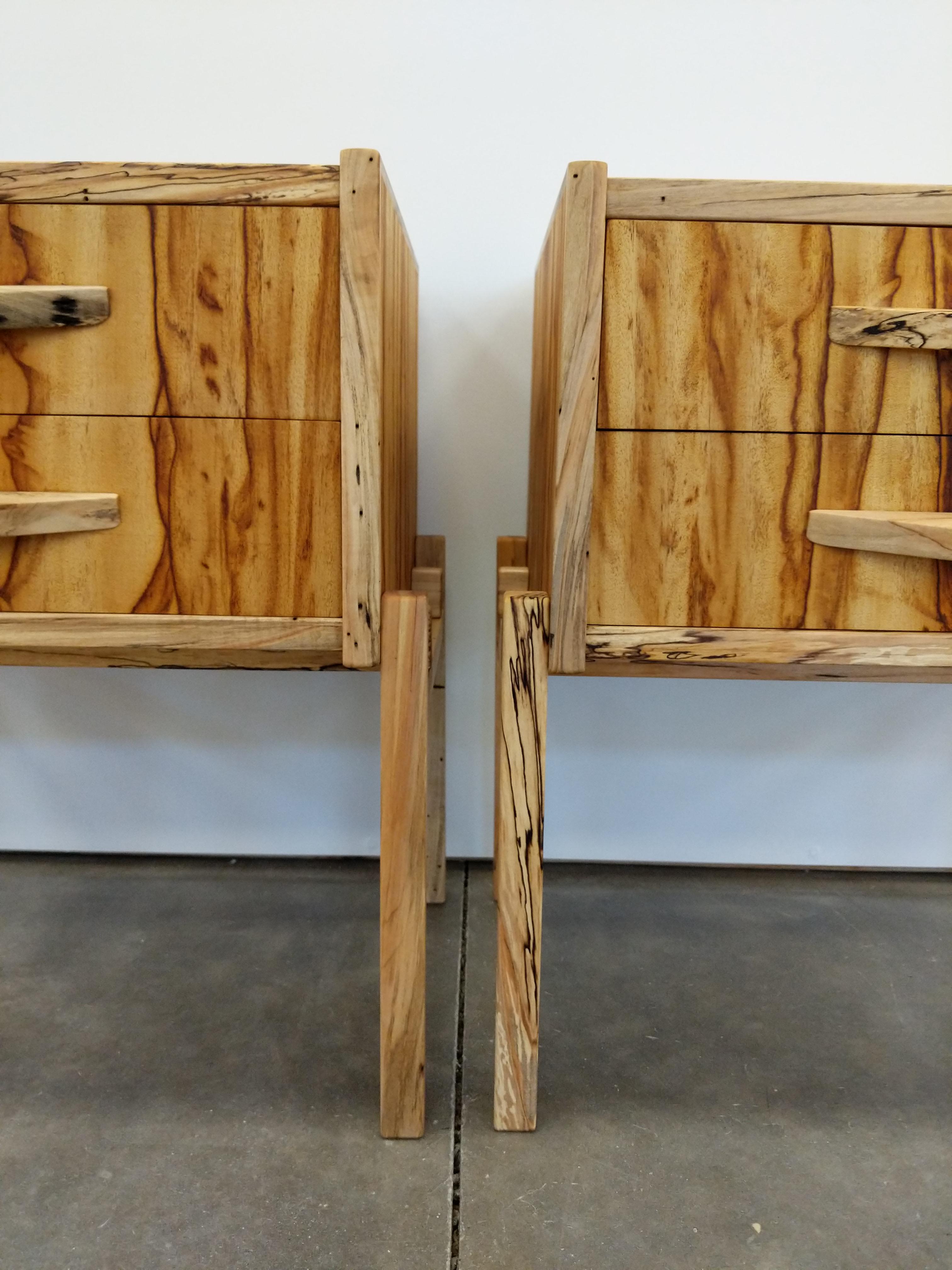 Pair of Contemporary Nightstands in Chechen and Spalted Maple For Sale 1