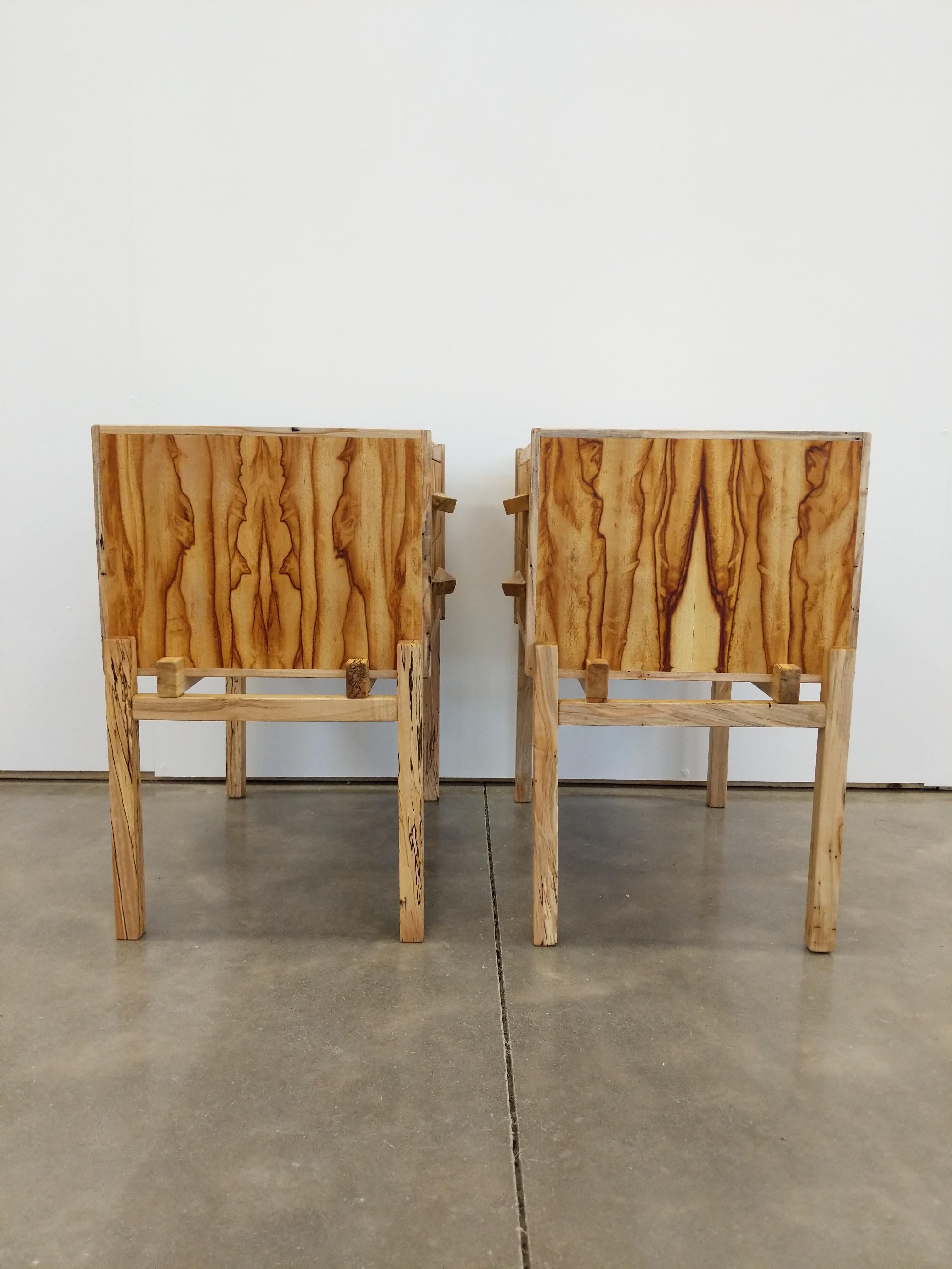 Pair of Contemporary Nightstands in Chechen and Spalted Maple For Sale 3