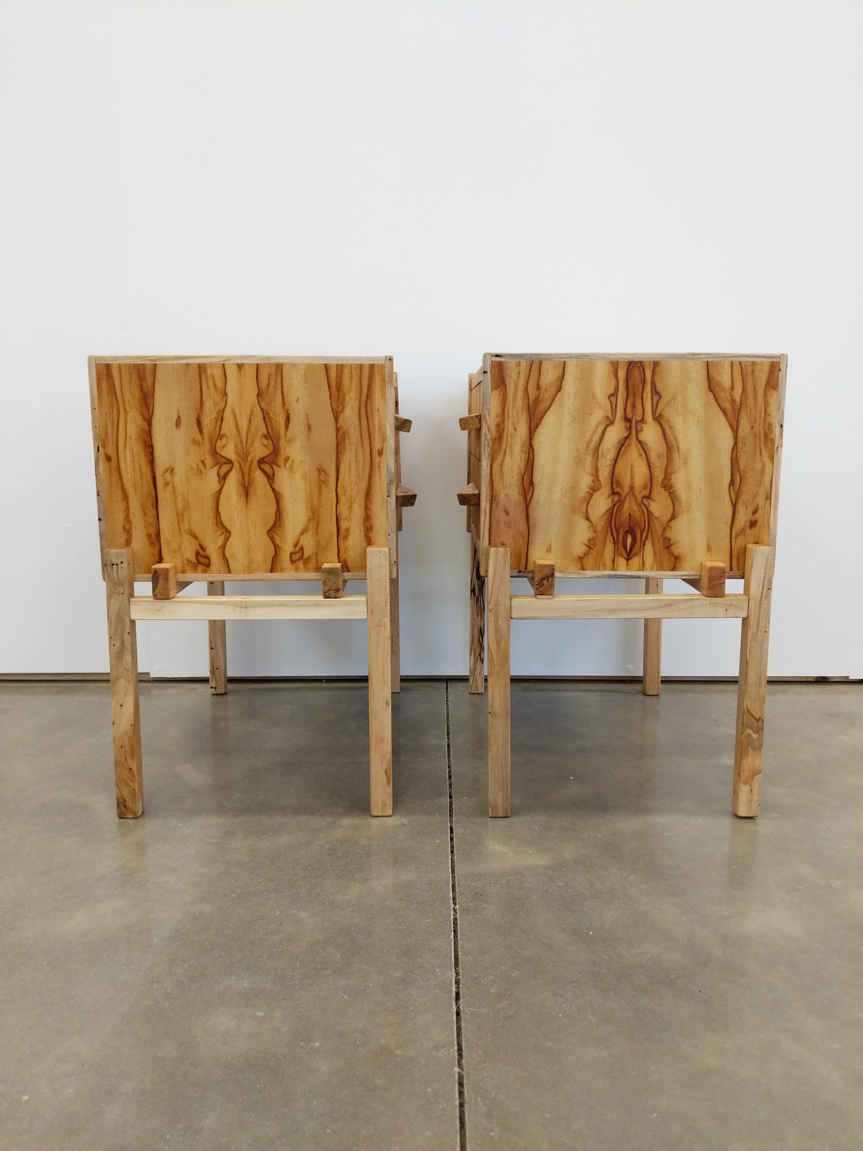 Pair of Contemporary Nightstands in Chechen and Spalted Maple For Sale 3