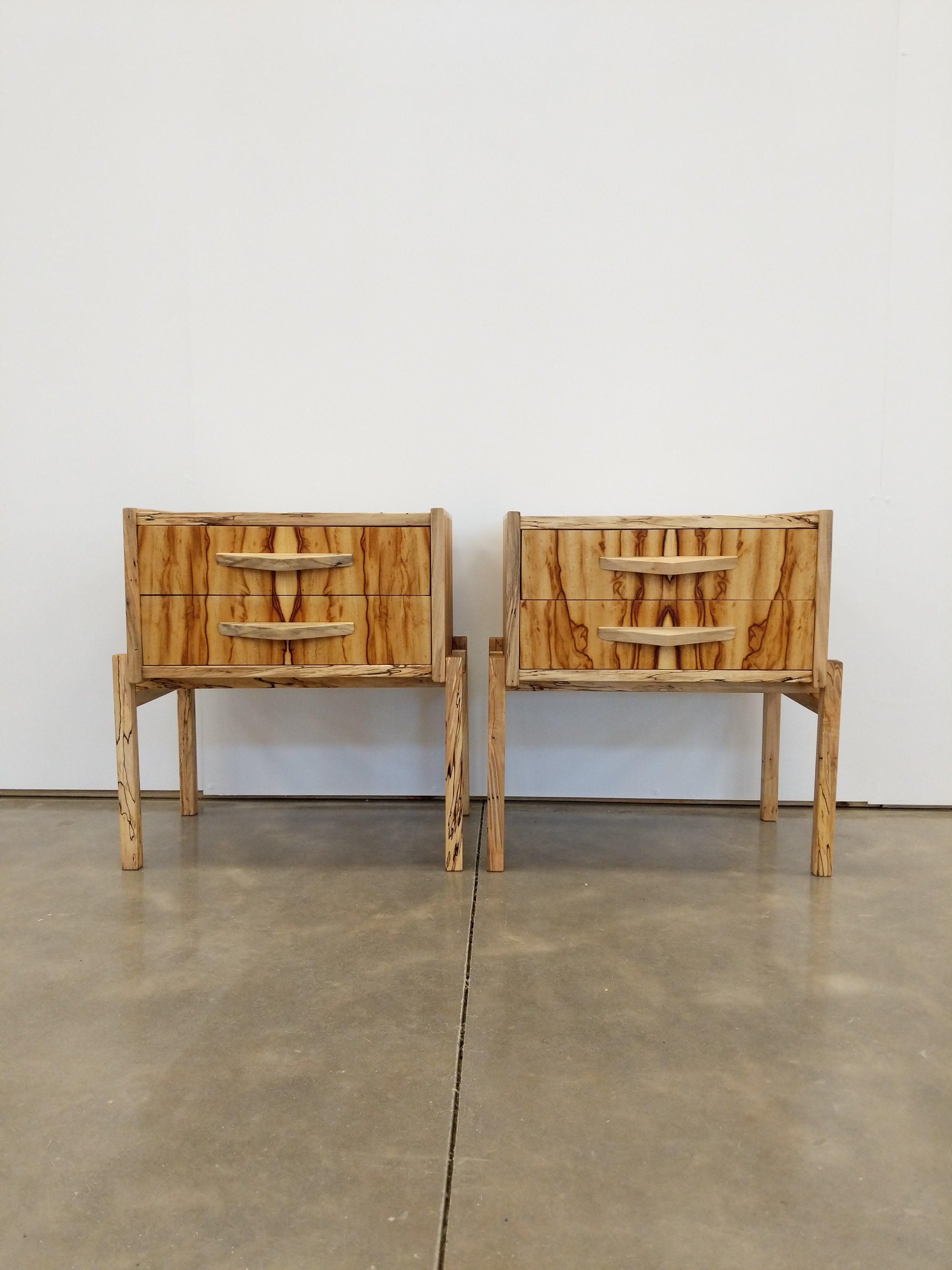 Pair of Contemporary Nightstands in Chechen and Spalted Maple For Sale