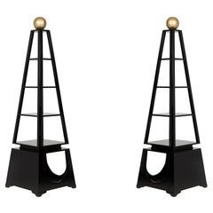 Pair of Contemporary Obelisk Form Four Shelf Ebonized Etageres / Display Shelves