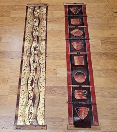 A Pair of Contemporary Mixed Media 3D Wall Art in Red, Gold & Black