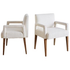 Pair of Contemporary Organic Linen Dining Chairs