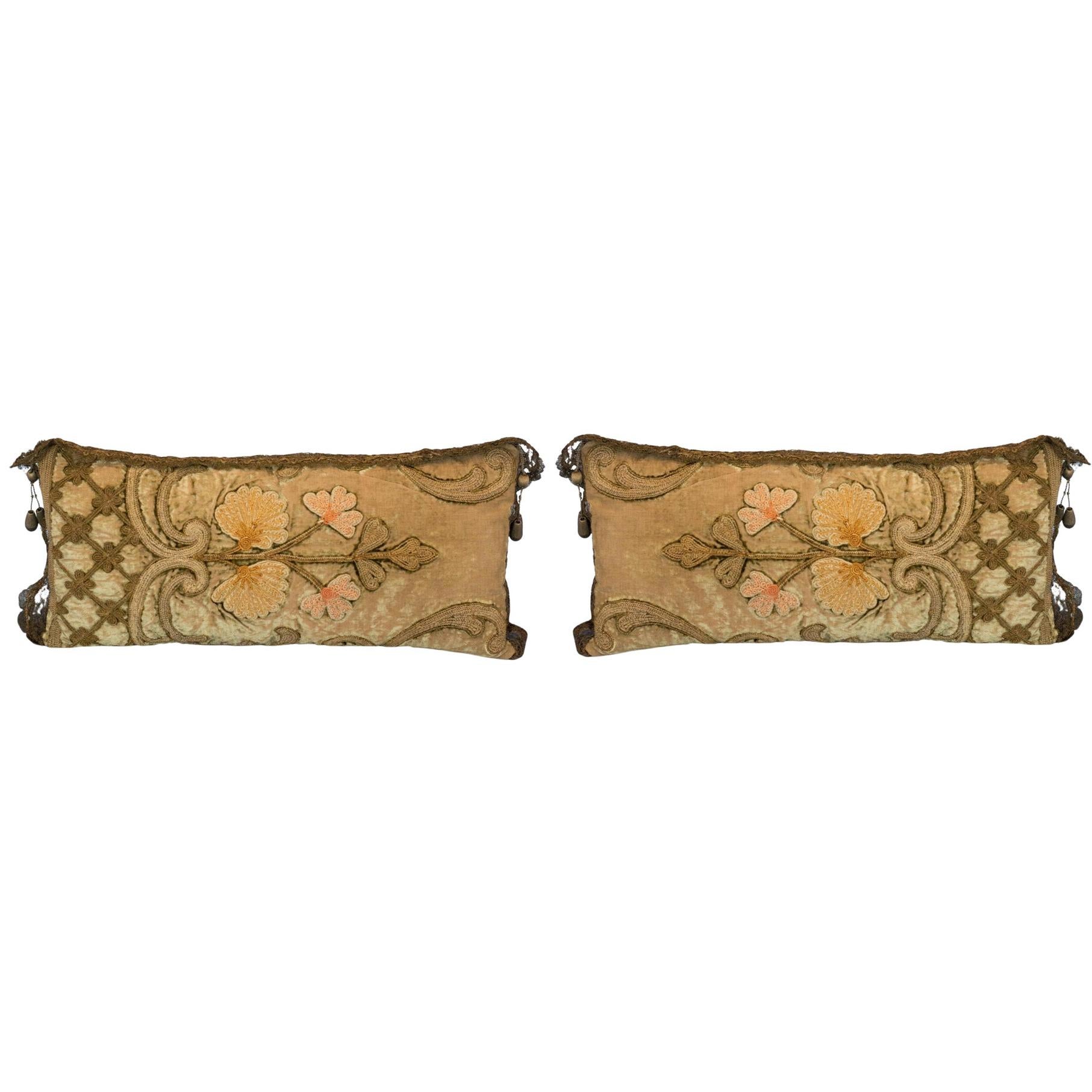 Pair of Contemporary Ornately Embroidered Ottoman Pillows For Sale