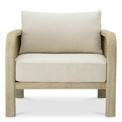 Pair of Contemporary Outdoor Armchair Beige Rope and Aged Teak Julian