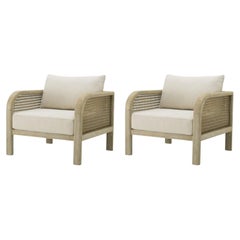 Pair of Contemporary Outdoor Armchair Beige Rope and Aged Teak Julian