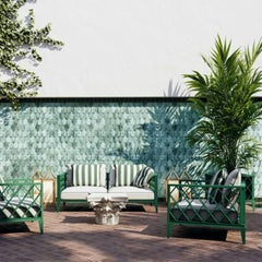 Pair of Contemporary Outdoor Armchair Green Aluminum with Acrylic Cushions