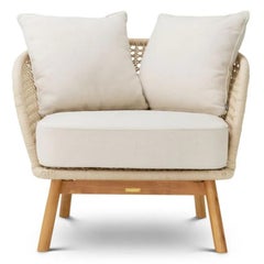 Pair of Contemporary Outdoor Armchair Trinity in Cream Rope, Teak and Olefin