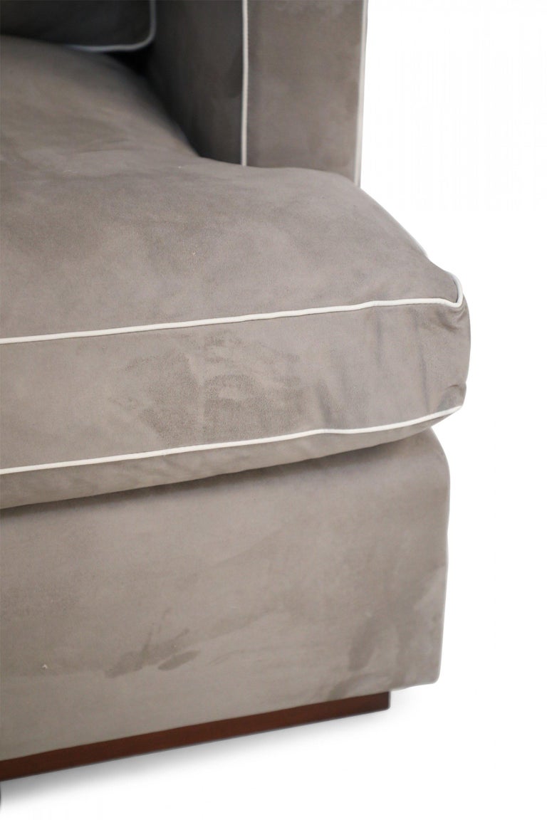 Pair of Contemporary Overstuffed Gray Ultrasuede and Leather Sofas For