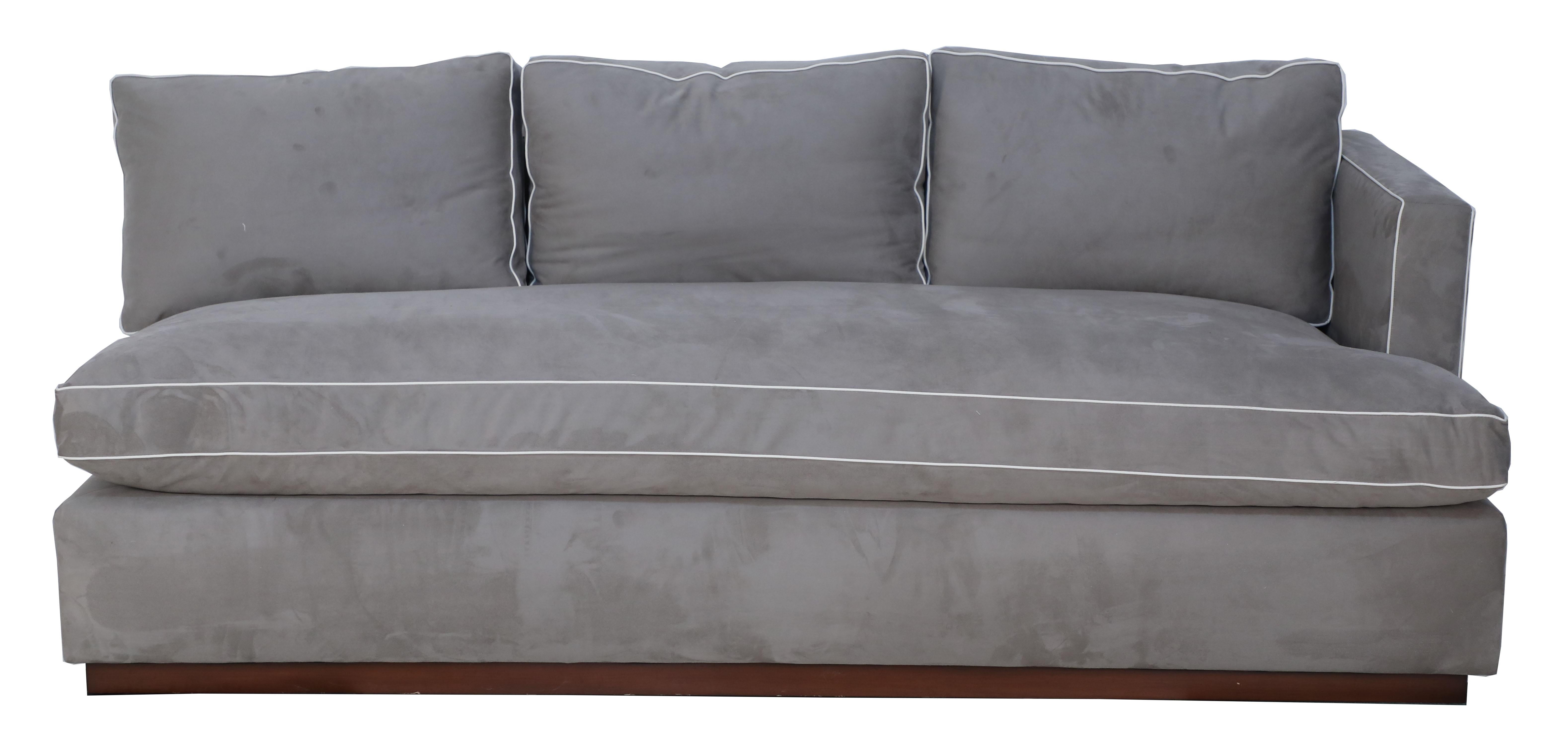 20th Century Pair of Contemporary Overstuffed Gray Ultrasuede and Leather Sofas