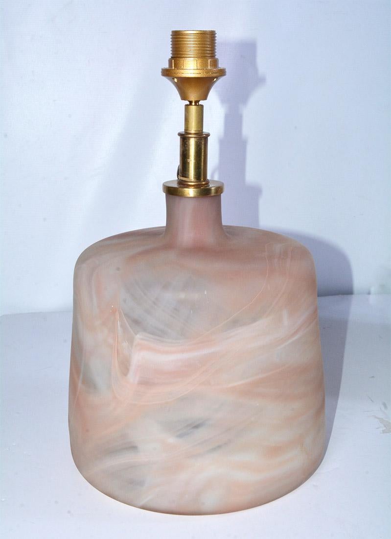 Pair of Contemporary Pink Marbleized Glass Lamps with Mat Finish For Sale 1