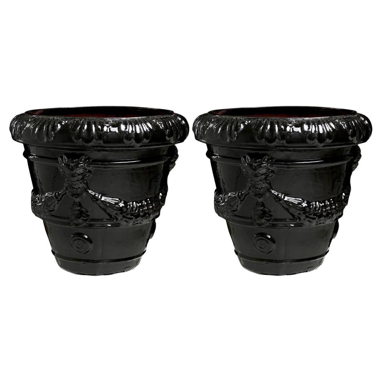 Pair of Contemporary Planter in Black Ceramic en venta