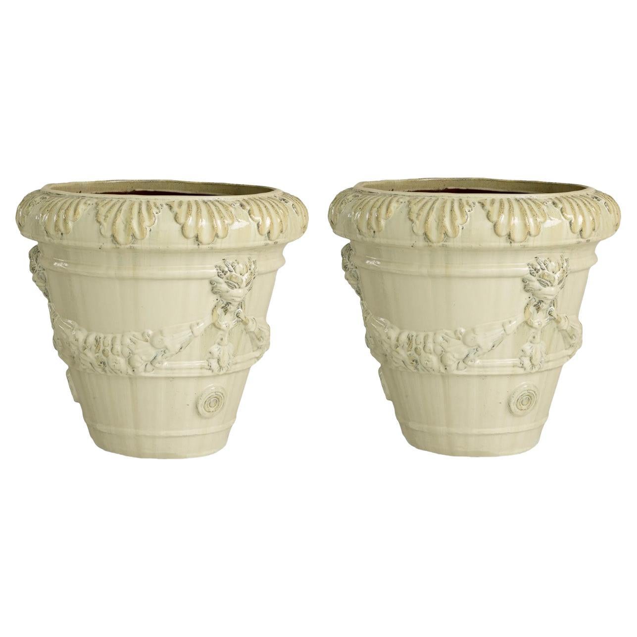 Pair of Contemporary Planters in Sand-Finish Ceramic