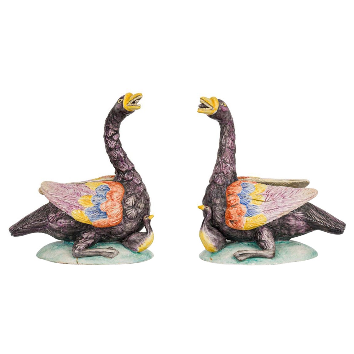 Pair of Contemporary/Post-War Design American Small Ceramic Geese Statues