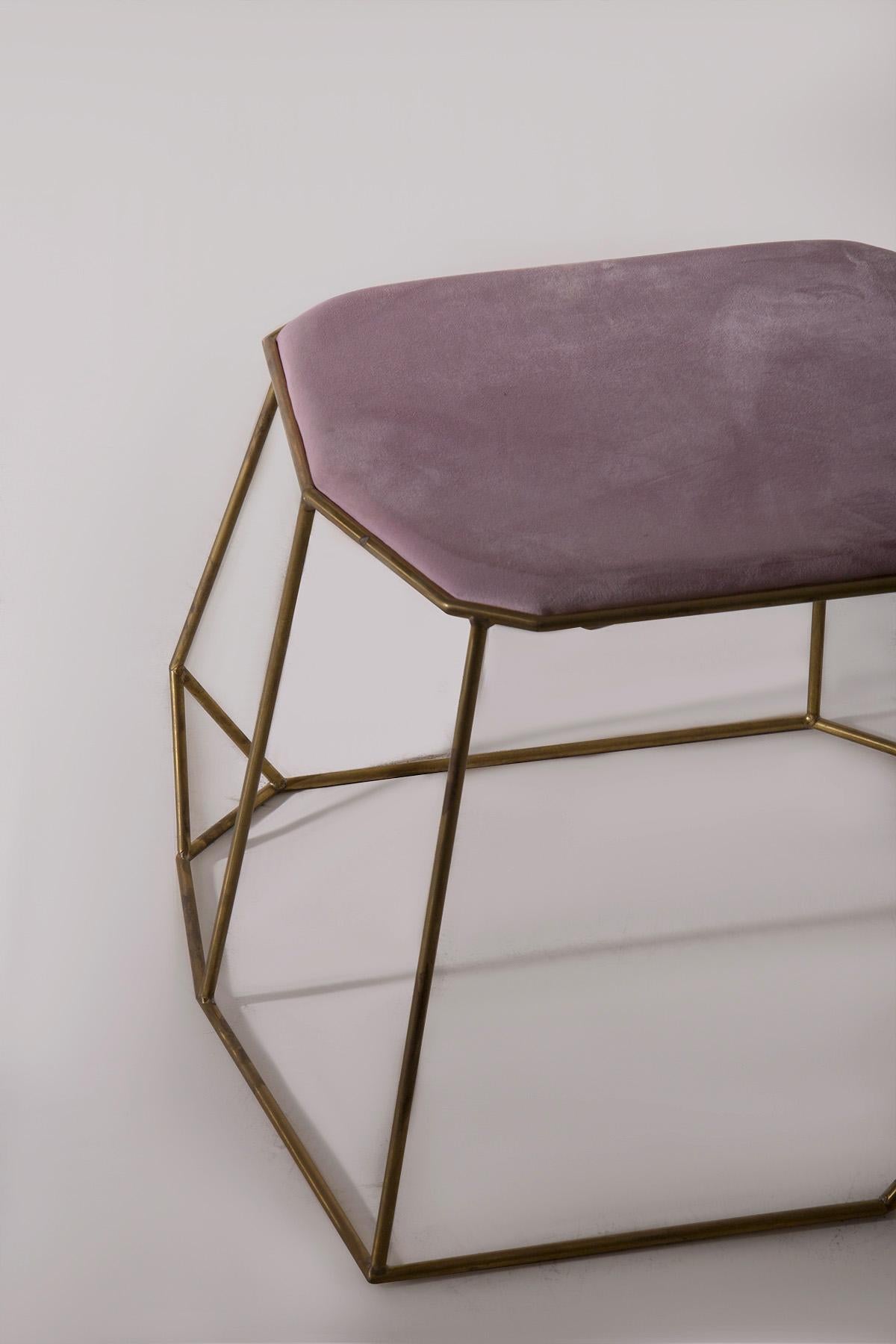 Paire de poufs contemporains en velours rose en vente 3