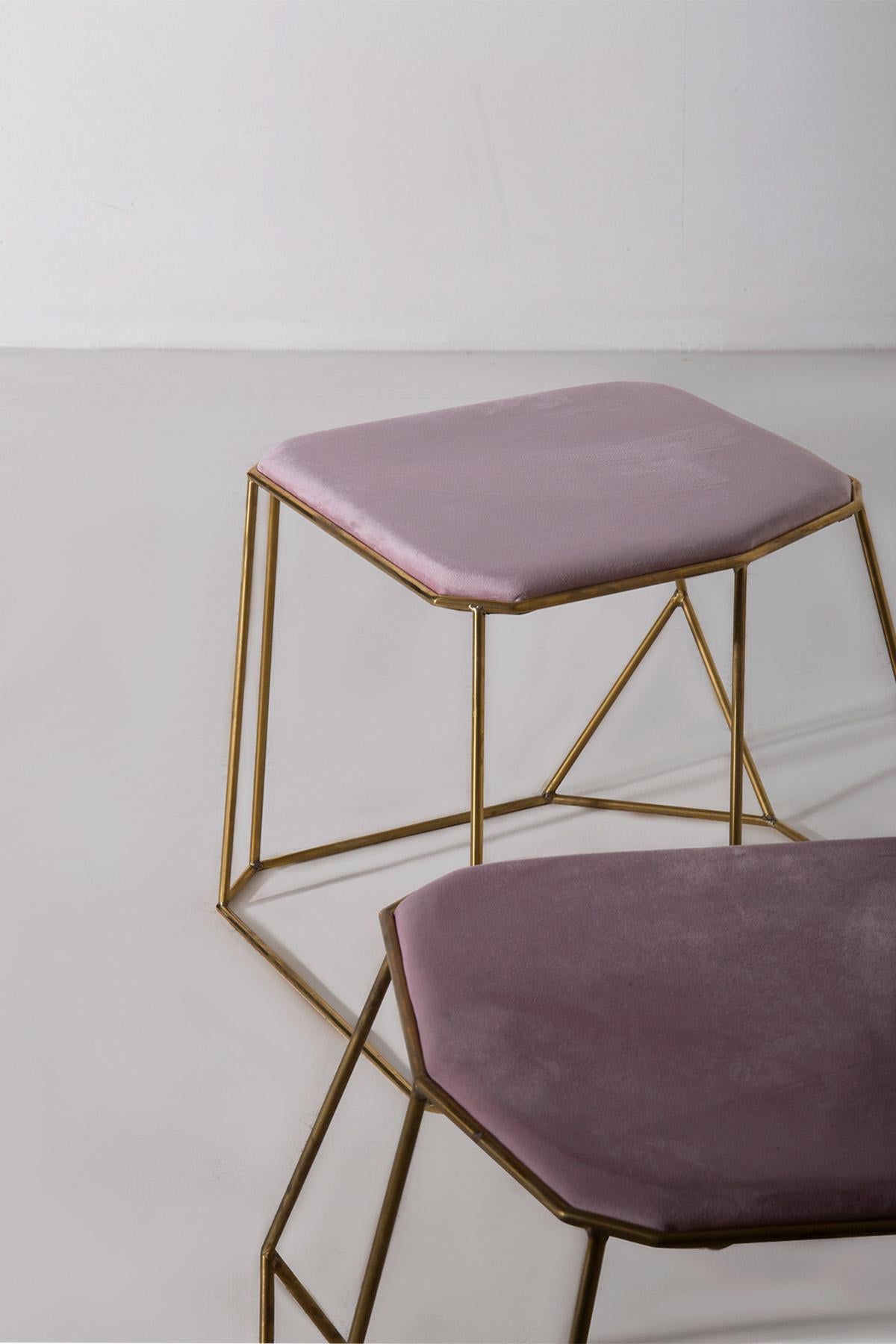Paire de poufs contemporains en velours rose en vente 4
