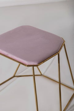 Pair of contemporary poufs in pink velvet