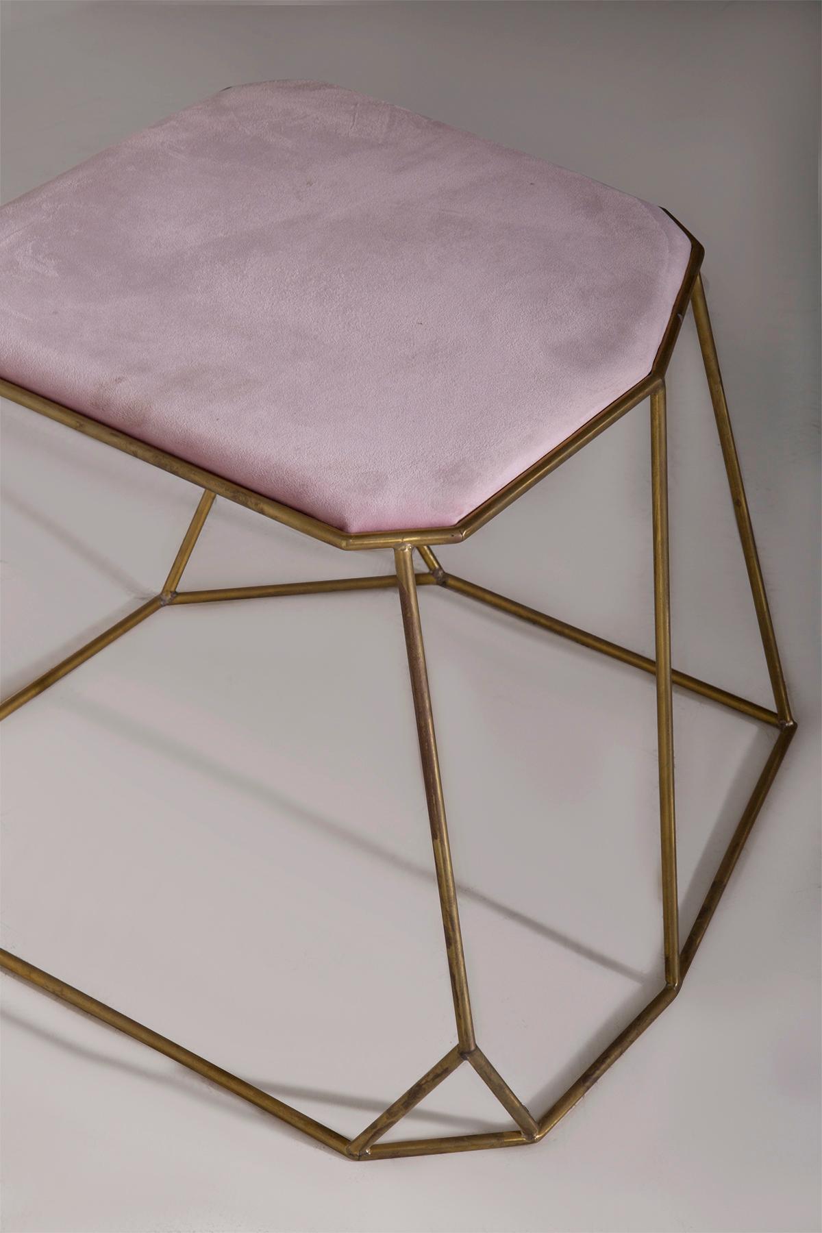 Contemporain Paire de poufs contemporains en velours rose en vente