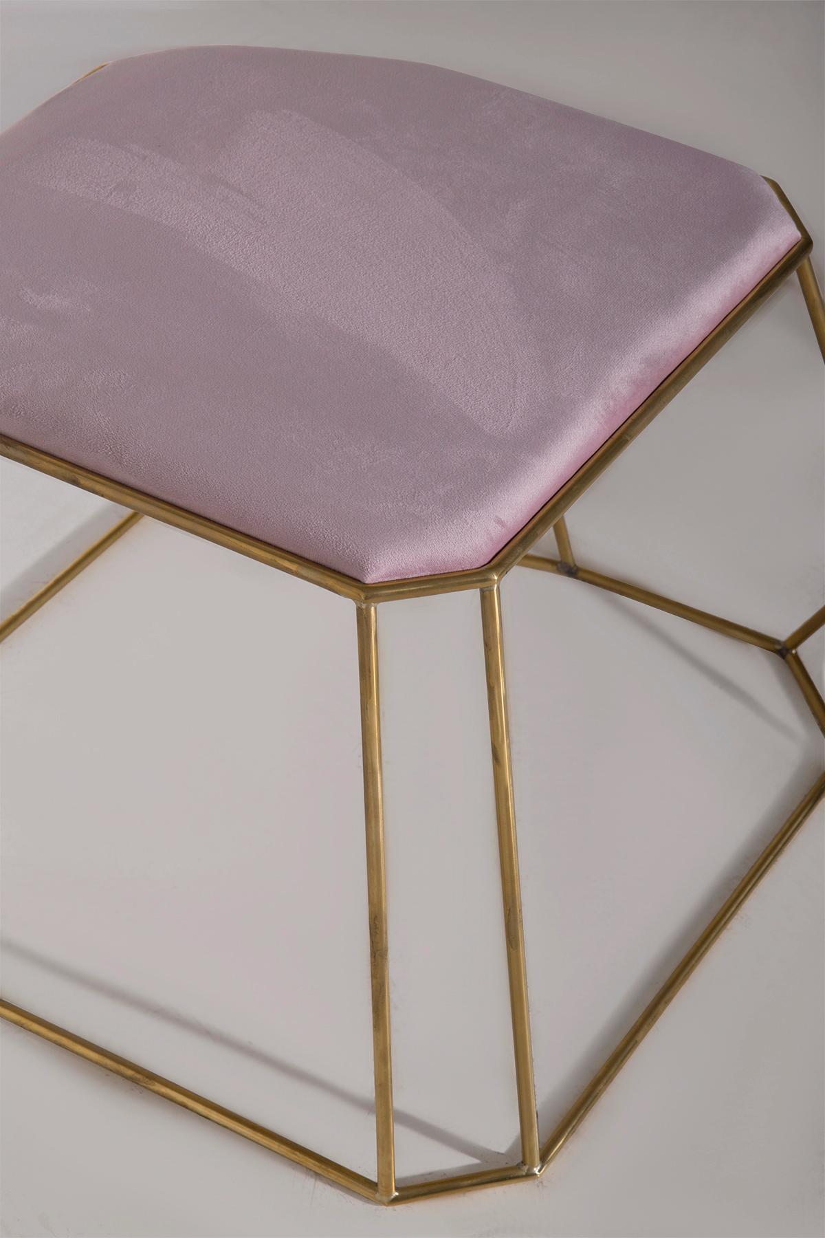 Paire de poufs contemporains en velours rose en vente 1