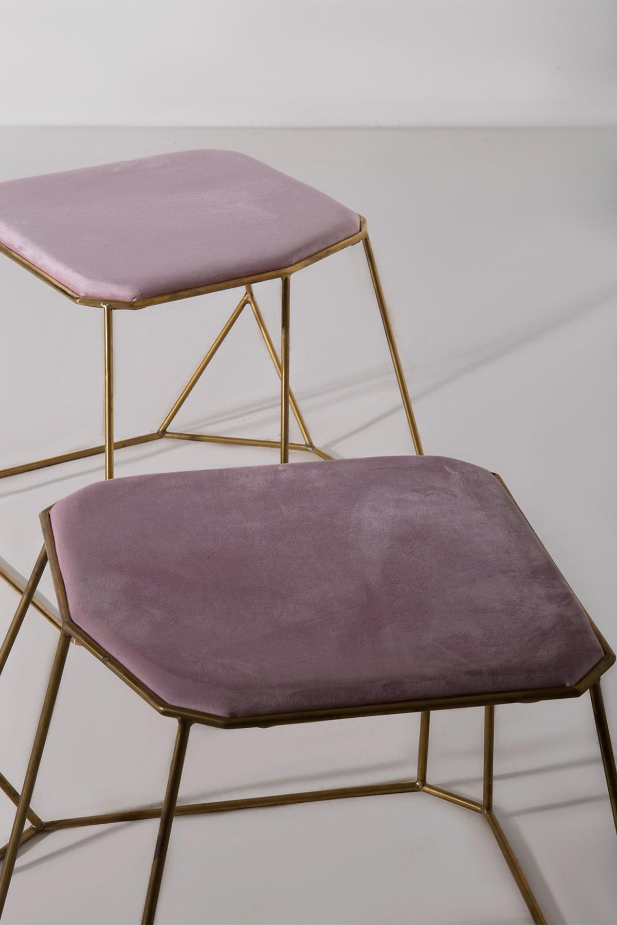 Paire de poufs contemporains en velours rose en vente 2