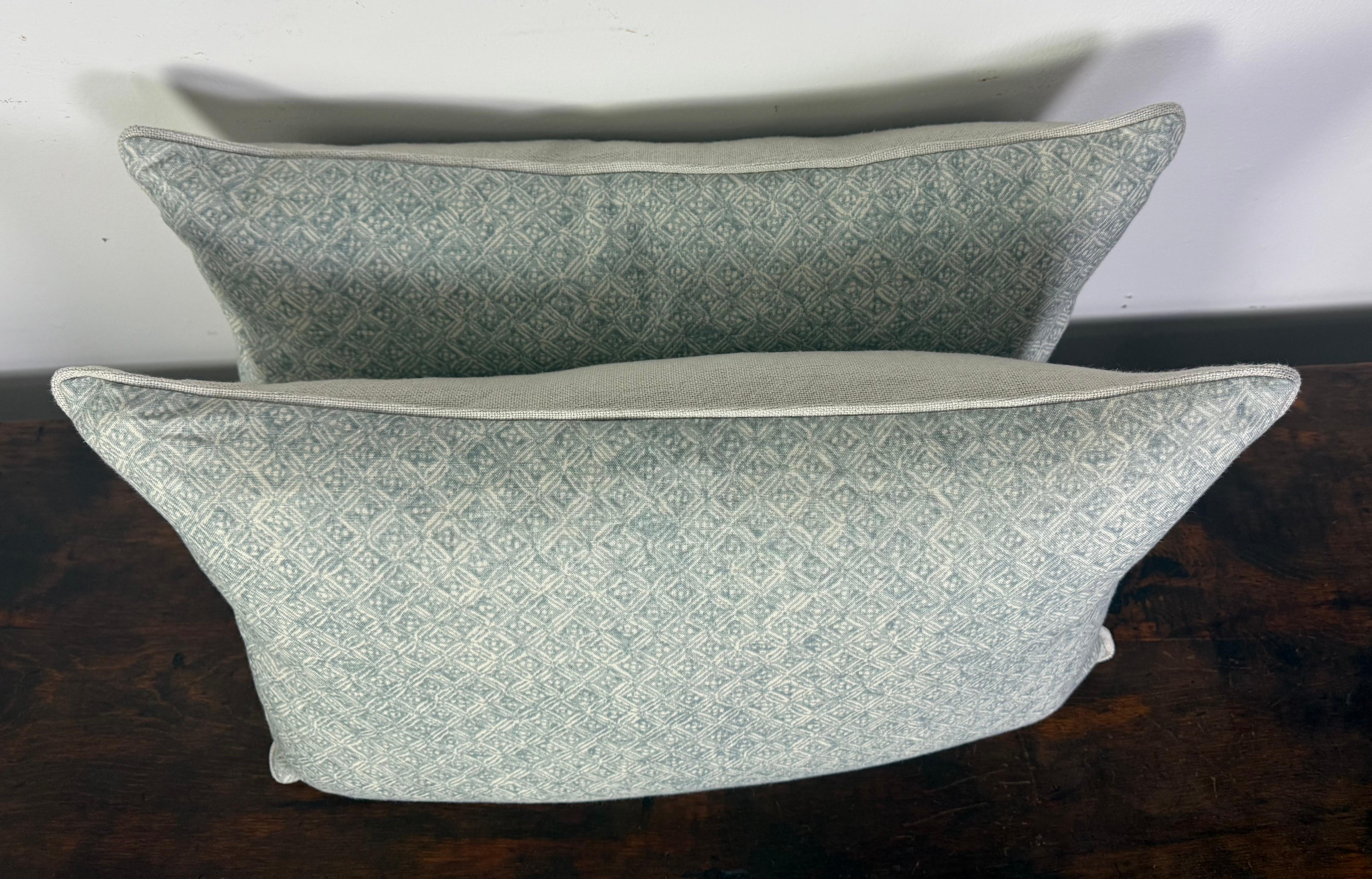 Pair of Contemporary Printed Linen Pillows with Belgian Linen Backs For Sale 1