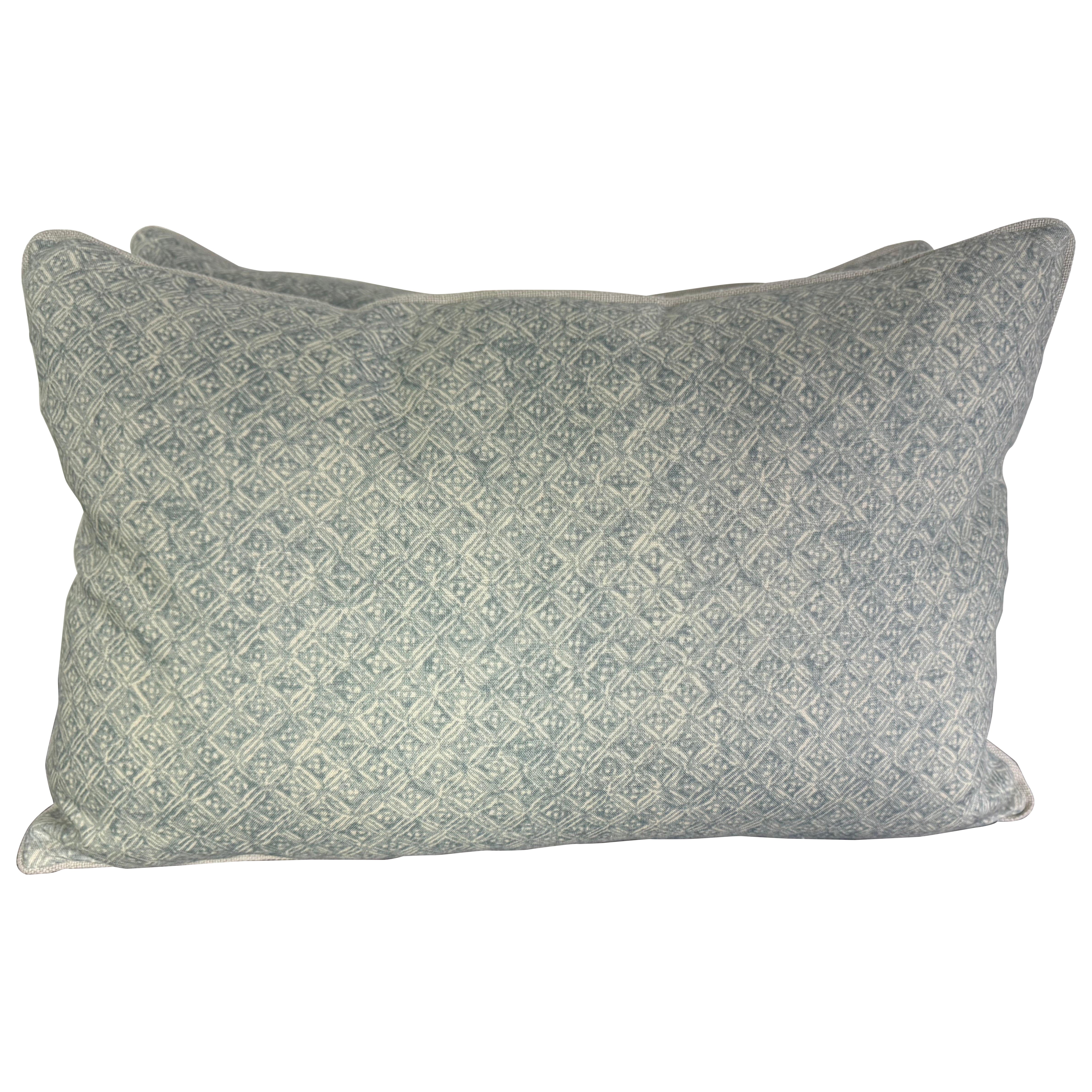 Pair of Contemporary Printed Linen Pillows with Belgian Linen Backs For Sale