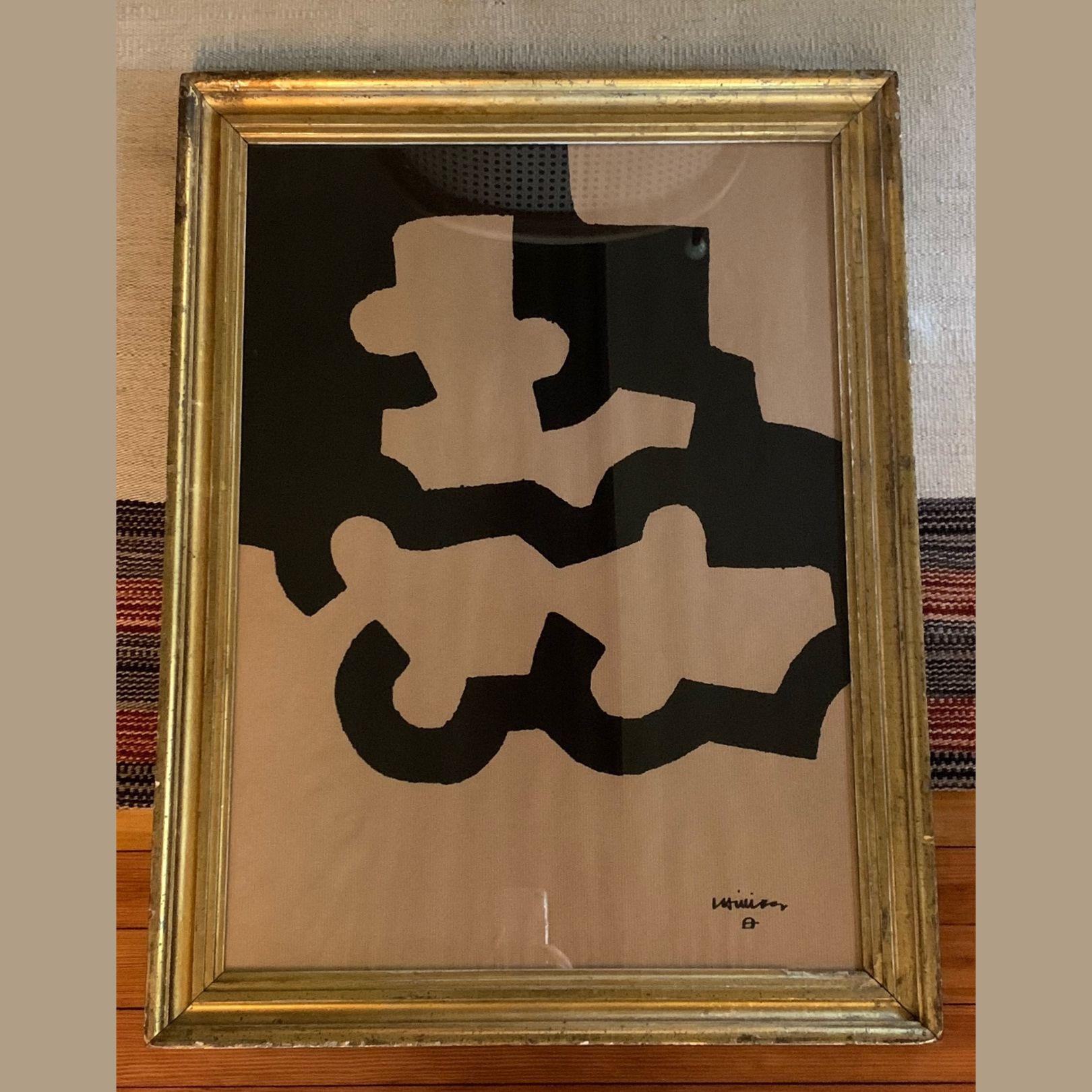 Pair of Contemporary Prints, Spanish Artist Eduardo Chillida, Custom Gold Frames In Good Condition In Austin, TX